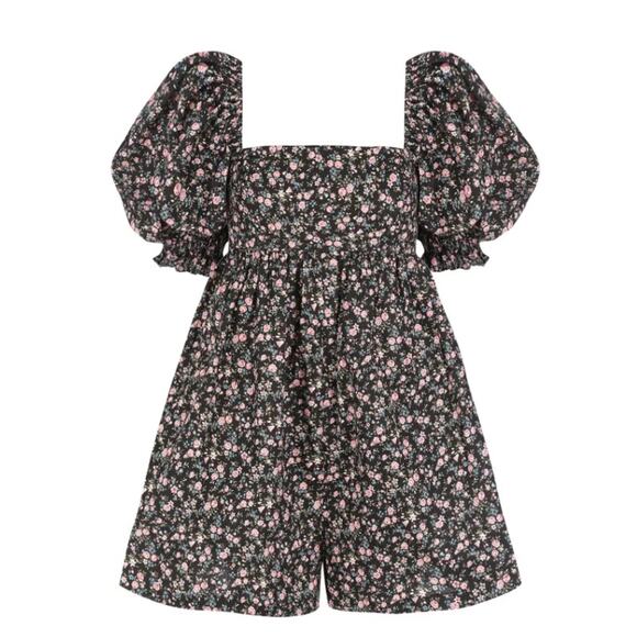 Selkie The Garden Song Bunny Romper Black Printed Floral - Picture 1 of 13